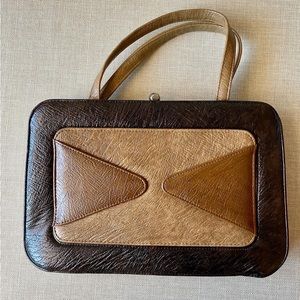 Vintage brown and tan faux leather bag